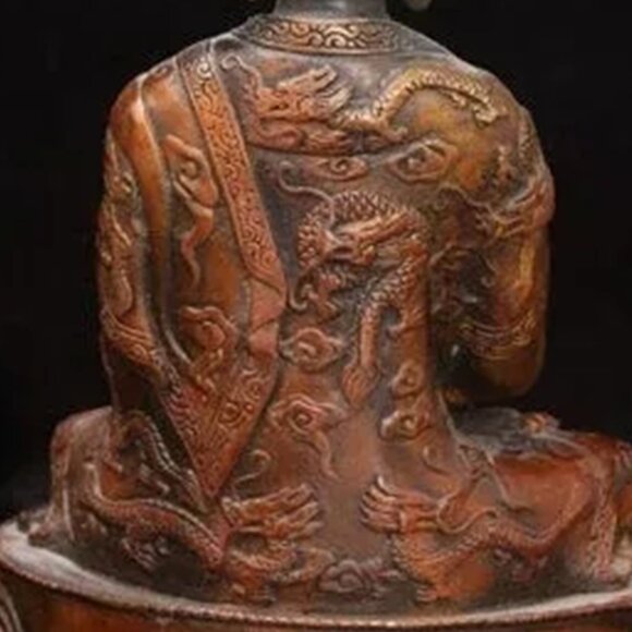SHAKYAMUNI Artisan DRAGON BUDDHA Statue 8 Painted Bronze Metal Painted Spiritual - Picture 4 of 6